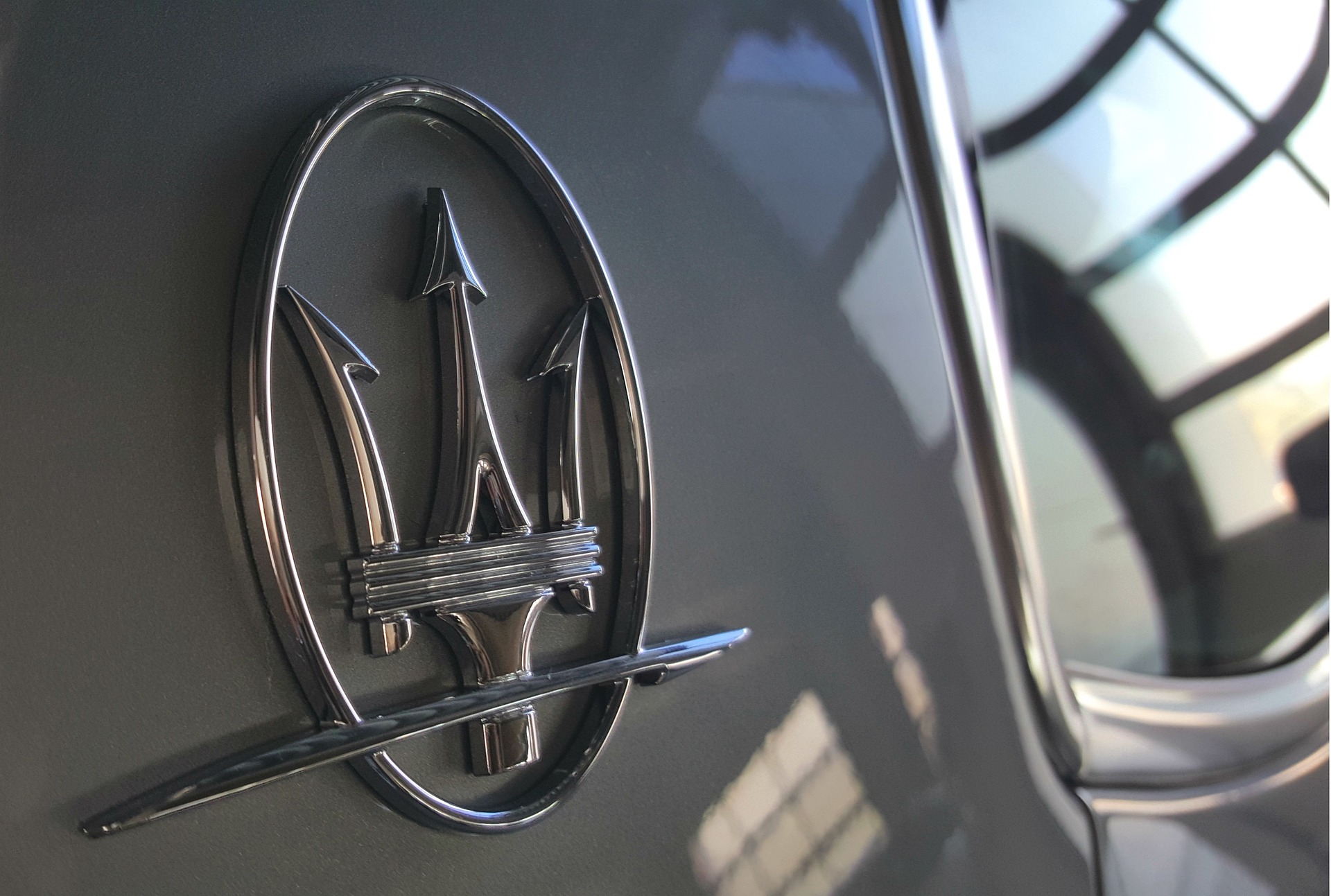A Maserati symbol close-up